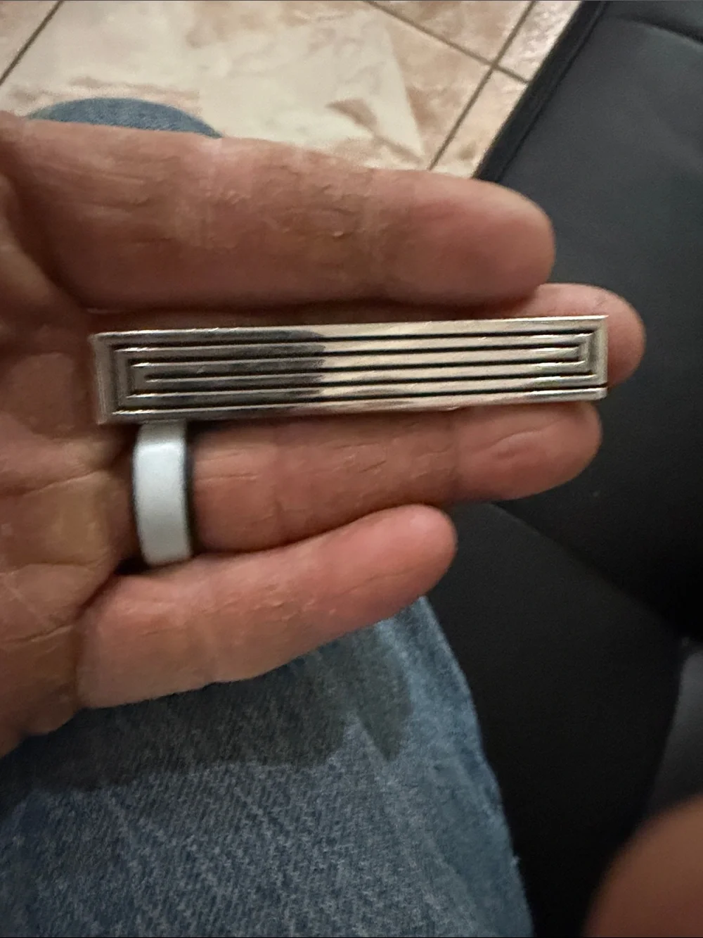SWANK Silver Rectangular Geometric Cufflinks